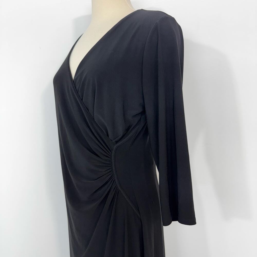 WHBM Wrap Ruched Sheath Dress 3/4 Sleeves Black L - Picture 5 of 10